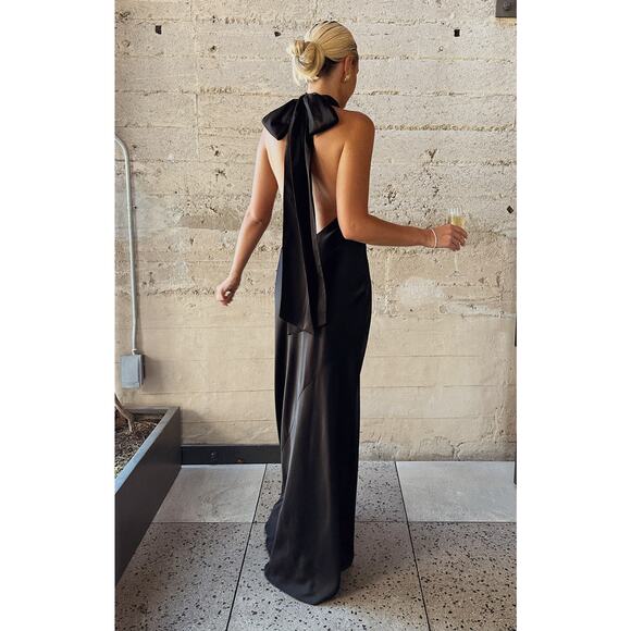 Show Me Your MuMu Dresses & Skirts - Show Me Your Mumu Lisa Maxi Dress in Black Luxe Satin L